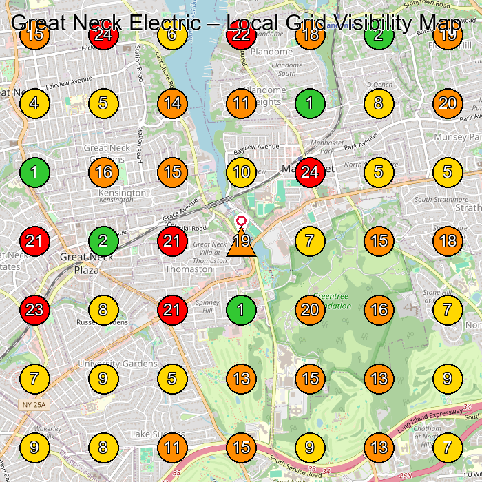 Great Neck Electric Electrical Installation Service GeoGrid ranking map for Great Neck NY